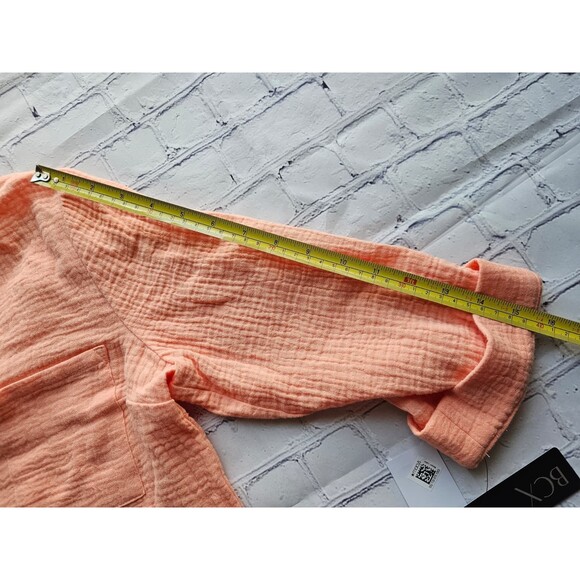 BCX Women’s Button Down Textured Gauze Shirt Peach Pink Long Sleeve Size M NWT - Picture 4 of 10
